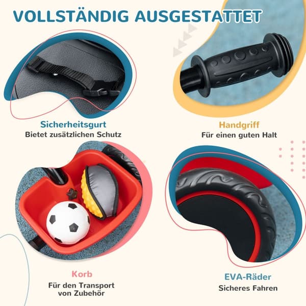 Trehjulssykkel, trehjulssykkel for barn, barnesykkel med hoftebelte, pedaler, sykkelkurv, barnesykkel med høydejusterbart sete, for 2-5 år
