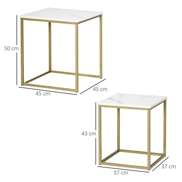 Sofabord sæt af 2, sidebord, sofabord, redebord, sofabord med stålstel, stuebord til soveværelse, hvid