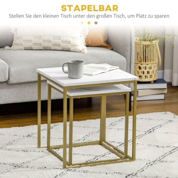 Sofabord sæt af 2, sidebord, sofabord, redebord, sofabord med stålstel, stuebord til soveværelse, hvid