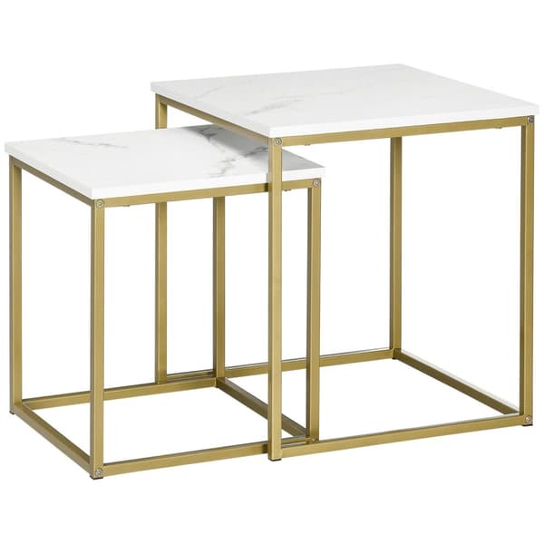Sofabord sæt af 2, sidebord, sofabord, redebord, sofabord med stålstel, stuebord til soveværelse, hvid