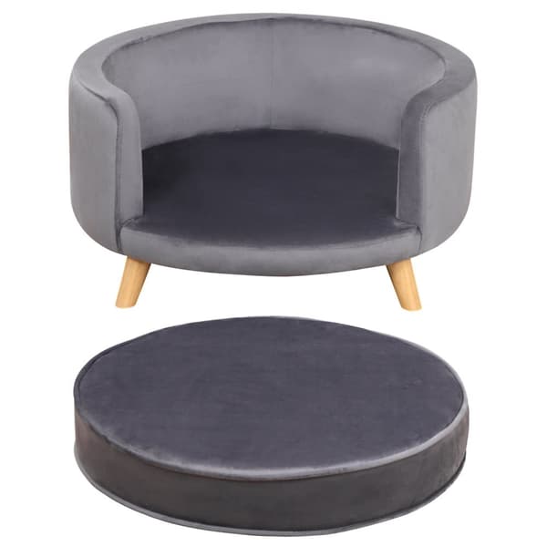 Kjæledyrsofa for mellomstore hunder, forhøyet hundeseng med treramme, grå, 68x68x35cm
