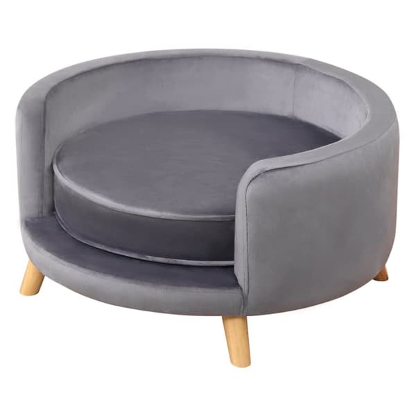 Kjæledyrsofa for mellomstore hunder, forhøyet hundeseng med treramme, grå, 68x68x35cm