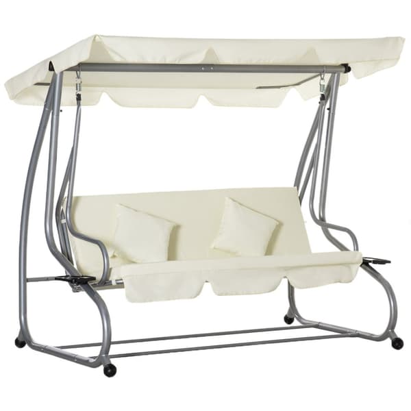 Hollywood gyngestol 3-seter, 200 x 120 x 164 cm, med justerbart, avtagbart vanntett fordekk, sete og ryggstøtter, beige