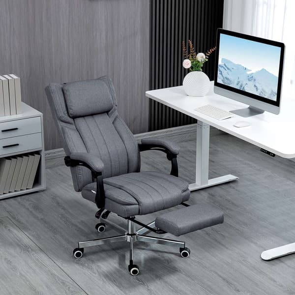 Työtuoli 5 hierontatilalla, ergonominen pöytätuoli kallistustoiminnolla, korkeussäädettävä, jalkatuki, pellavanäköinen, harmaa