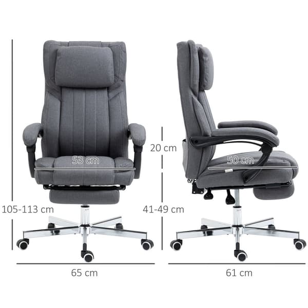 Työtuoli 5 hierontatilalla, ergonominen pöytätuoli kallistustoiminnolla, korkeussäädettävä, jalkatuki, pellavanäköinen, harmaa
