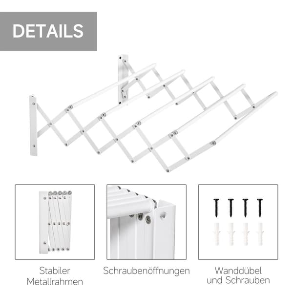 Vægtørrer, 57,5 ​​cm, tøjstativ, pladsbesparende tørretumbler, til indendørs og udendørs brug, metal, hvid, 63,5 x 60 x 20 cm