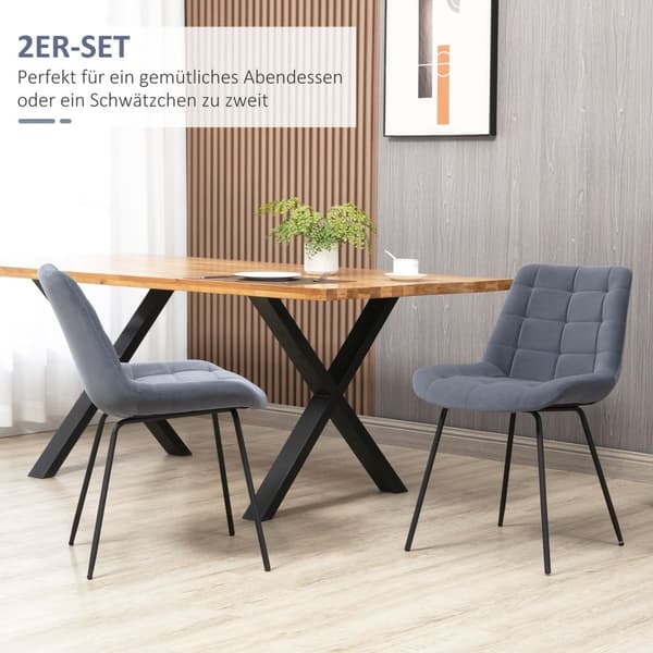 Matsalsstolset om 2 stolar med ryggstöd, sammetsöverdrag, retrodesign, stålben, grå, för vardagsrum