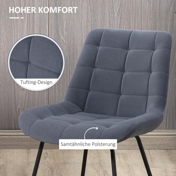 Matsalsstolset om 2 stolar med ryggstöd, sammetsöverdrag, retrodesign, stålben, grå, för vardagsrum