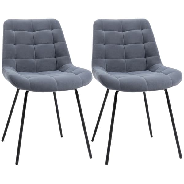 Spisestuestolesæt med 2 stole med ryglæn, fløjlsbetræk, retro design, stålben, grå, til stuen
