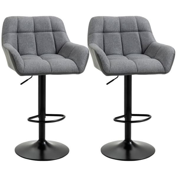 Kjøkken barkrakk sett med 2, høydejusterbar, 360° roterbar med rygg og fotstøtte, linlook, opptil 120 kg, 57,5 ​​x 52,5 x 93-114 cm, grå