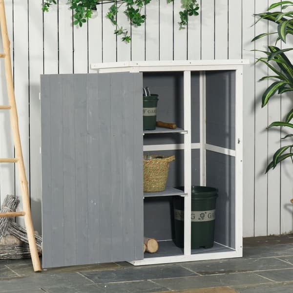 Haveskur redskabsskur hylder gran sort + grå + hvid 75x56x115cm