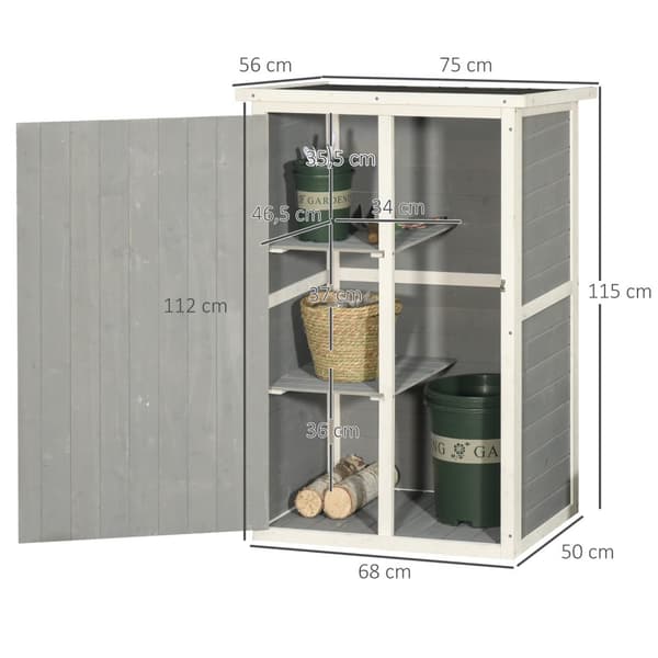 Haveskur redskabsskur hylder gran sort + grå + hvid 75x56x115cm