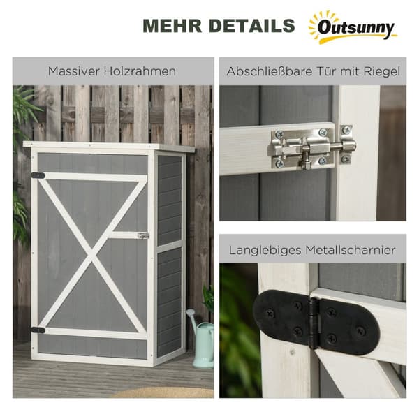 Haveskur redskabsskur hylder gran sort + grå + hvid 75x56x115cm