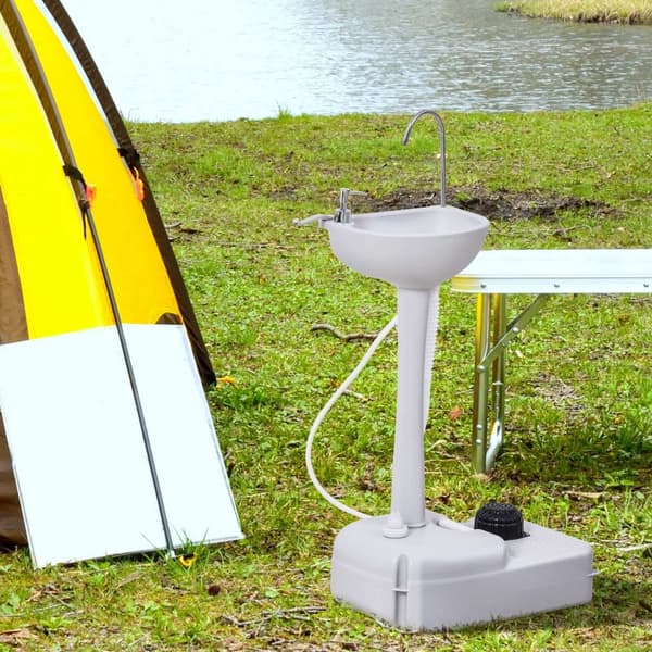 Bærbar håndvask Have Udendørs Camping Voyager med håndklædeholder Vandtank 17L fodpumpe 51 x 33,5 x 103 cm Grå
