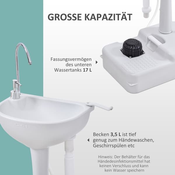 Bærbar håndvask Have Udendørs Camping Voyager med håndklædeholder Vandtank 17L fodpumpe 51 x 33,5 x 103 cm Grå