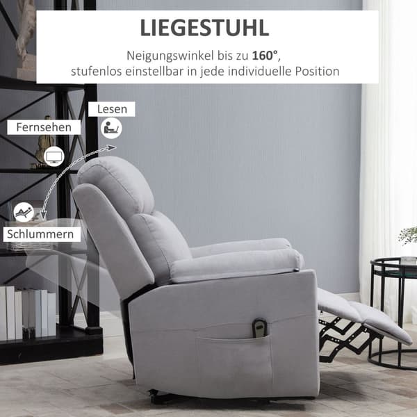 Elektrisk lænestol med ståstøtte ståstol til seniorer tilbagelænet funktion linned touch lysegrå 83 x 89 x 102 cm