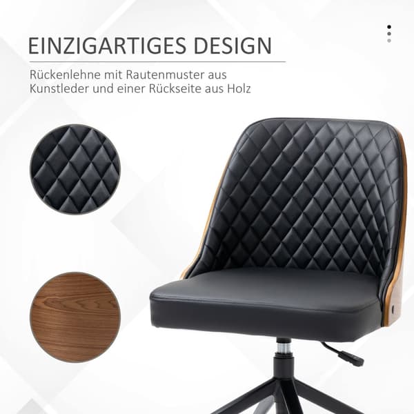 Kontorstol uden armlæn, ergonomisk skrivebordsstol, højdejusterbar, drejestol, sort
