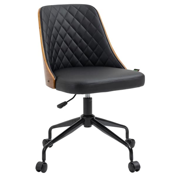 Kontorstol uden armlæn, ergonomisk skrivebordsstol, højdejusterbar, drejestol, sort