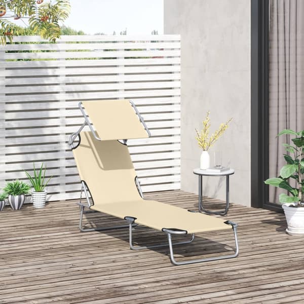 Solseng hage solseng velvære solseng strand solseng sammenleggbar med solbeskyttelse beige 187 x 58 x 36 cm