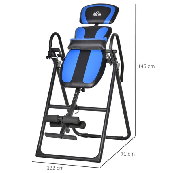 Inversjonsbenk sammenleggbar gravitasjonstrener med bevegelige hjul, justerbar ryggpute, metall ABS, svart + blå, 132x71x145cm