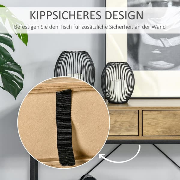 Sidebord konsolbord indgangsbord 2 skuffer nederste hylde vintage brun + sort 100 x 35 x 76,5 cm