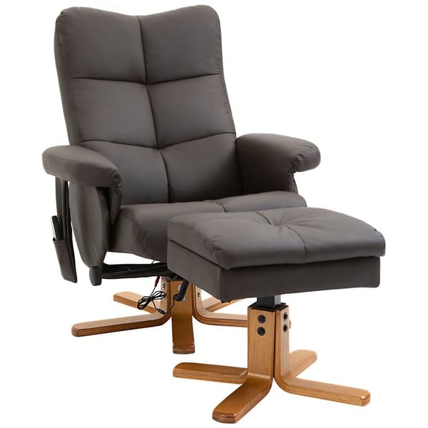 Avslappingsstol med krakk, massasjestol, TV-stol, 145° tilt, 10 vibrasjonspunkter, kunstskinn, brun