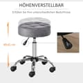 Miniatyrbilde 5 av 10: Salongstol med hjul rullekrakk høydejusterbar, svingbar, fløyelstouch, krombunn, grå, 35x35x49-61cm
