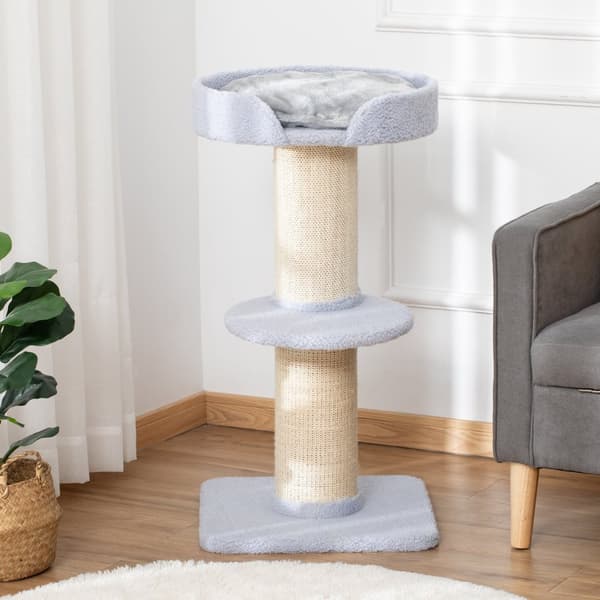 Skrapstolpe, lastkapacitet 30kg, lekträd med skrapstolpe, plattform, sisal, ljusblå, 45x45x91cm