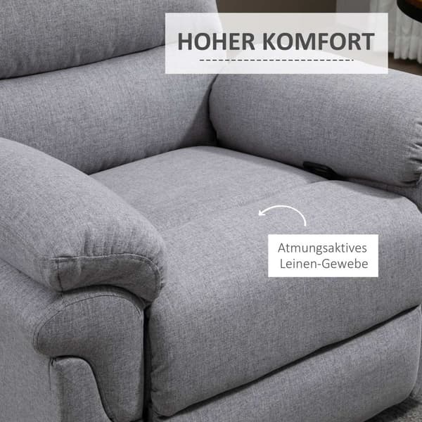 Afslapningsstol med lænefunktion, 165° tilt, sammenklappelig fodstøtte, linned touch, hvilestol, tv-stol, 91 x 92 x 102 cm, lysegrå