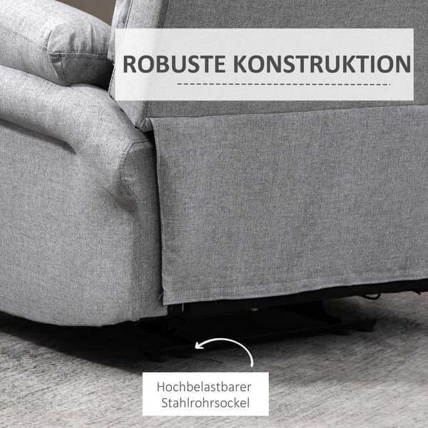 Afslapningsstol med lænefunktion, 165° tilt, sammenklappelig fodstøtte, linned touch, hvilestol, tv-stol, 91 x 92 x 102 cm, lysegrå