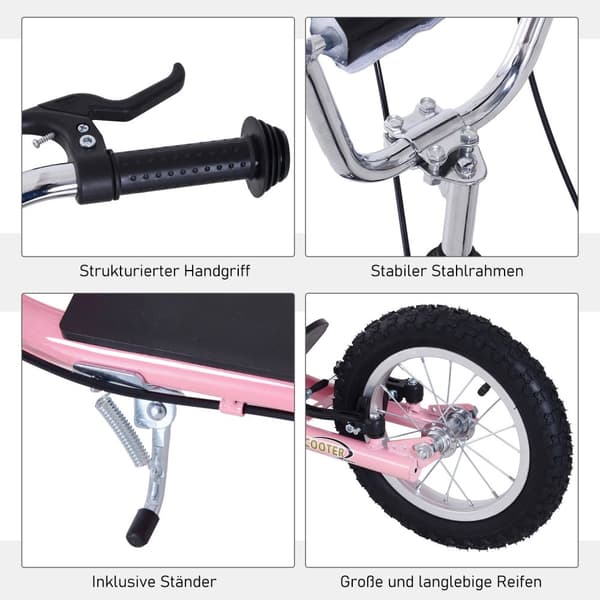 Børnescooter med bremser 16/12 tommer scooter city scooter børnescooter kickboard til 5+ år børn pink 135 x 58 x 92-100 cm