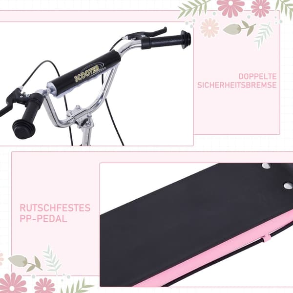 Børnescooter med bremser 16/12 tommer scooter city scooter børnescooter kickboard til 5+ år børn pink 135 x 58 x 92-100 cm