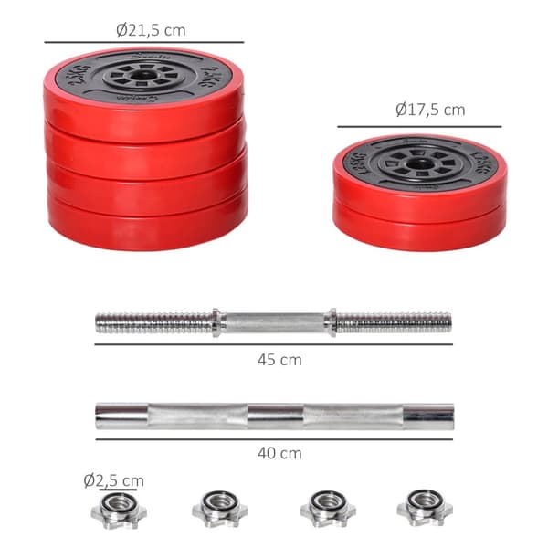 2-I-1 manualsett 20/30kg justerbart stål PP plast rød + svart