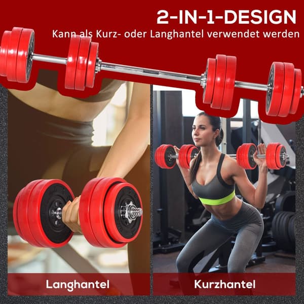 2-I-1 manualsett 20/30kg justerbart stål PP plast rød + svart