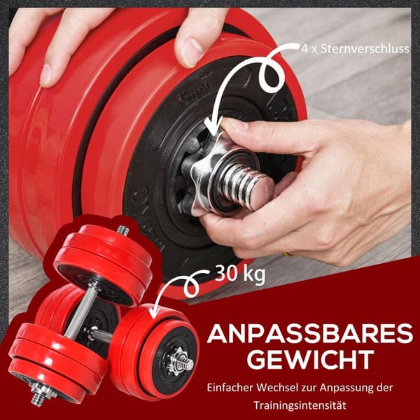 2-I-1 manualsett 20/30kg justerbart stål PP plast rød + svart