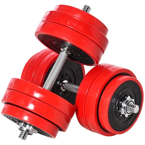 2-I-1 manualsett 20/30kg justerbart stål PP plast rød + svart
