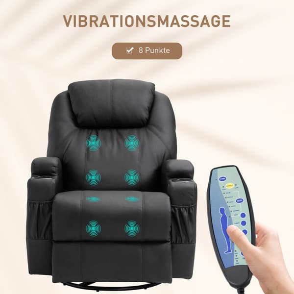 Elektrisk massagestol, 165° vipbar, 5 massagetilstande, fodstøtte, fjernbetjening, tv-stol, imiteret læder, sort, 84x92x109cm