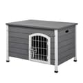 Miniatyrbillede 1 af 10: Hundehus, vandtæt hundehus med dør, netboks til udendørs brug, gran, grå, 80x55x53,5 cm