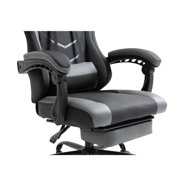 Gamingstol, höjdjusterbar inklusive nackstöd, justerbar svankkudde med fotstöd, ergonomisk, upp till 120 kg, svart