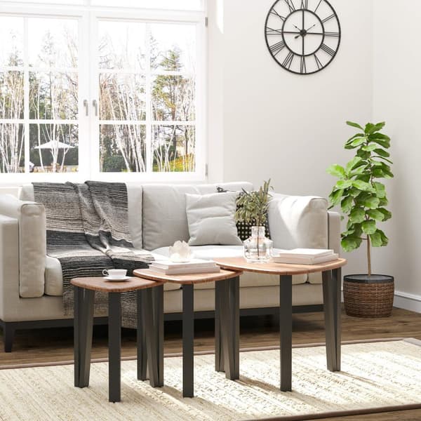 Sett med 3 salongbord, sidebord, stablebord, salongbord, hekkebord, MDF, natur + svart