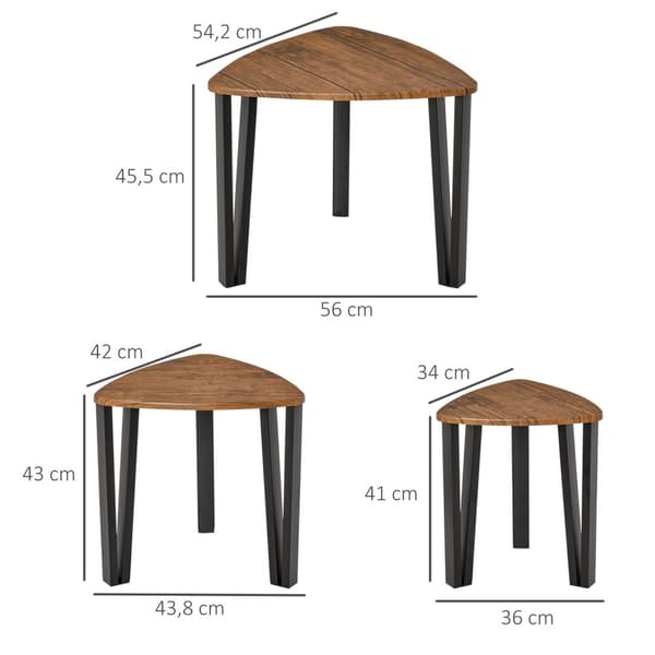Sett med 3 salongbord, sidebord, stablebord, salongbord, hekkebord, MDF, natur + svart