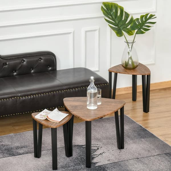Sett med 3 salongbord, sidebord, stablebord, salongbord, hekkebord, MDF, natur + svart