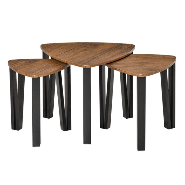 Sett med 3 salongbord, sidebord, stablebord, salongbord, hekkebord, MDF, natur + svart