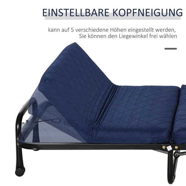 Fällbar gästsäng 2-i-1 Justerbar Sänggavel Höjd Hjul Stålskum Blå 184x65x26cm