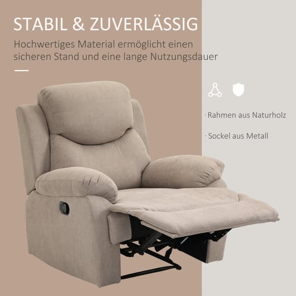 Avslapningsstol enkel sofaseng med 150° helning, TV-stol i linlook, beige, 97x96x105,5cm
