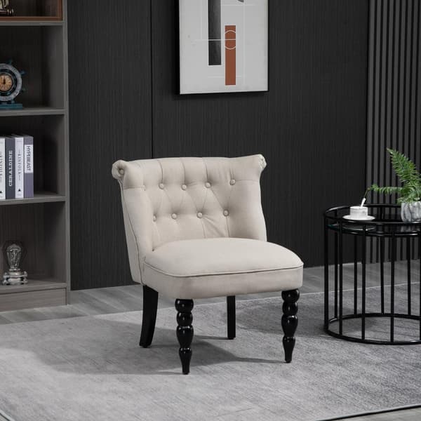 Lepotuoli, vintage lepotuoli, lepotuoli, pehmustettu tuoli, ruokasalin tuoli, pellavapäällinen, puurunko, beige + musta, 67 x 67 x 78 cm