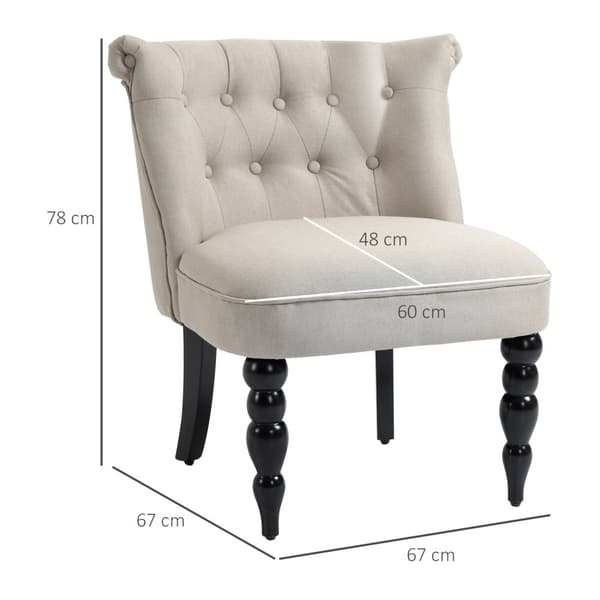 Lepotuoli, vintage lepotuoli, lepotuoli, pehmustettu tuoli, ruokasalin tuoli, pellavapäällinen, puurunko, beige + musta, 67 x 67 x 78 cm