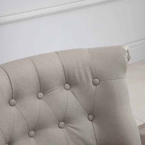 Lepotuoli, vintage lepotuoli, lepotuoli, pehmustettu tuoli, ruokasalin tuoli, pellavapäällinen, puurunko, beige + musta, 67 x 67 x 78 cm