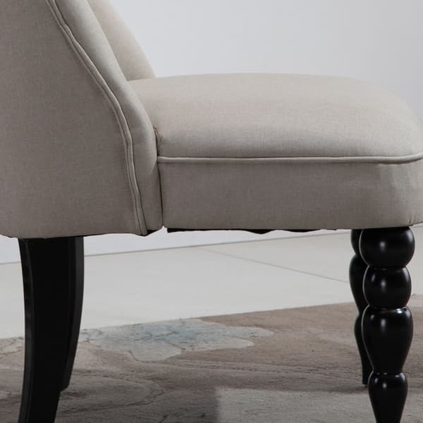 Lepotuoli, vintage lepotuoli, lepotuoli, pehmustettu tuoli, ruokasalin tuoli, pellavapäällinen, puurunko, beige + musta, 67 x 67 x 78 cm