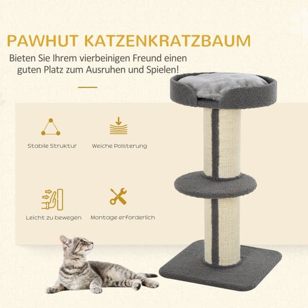 Klapstolpar för katter, lastkapacitet 30kg, skrapstolpe med plattform, stall, sisal, grå